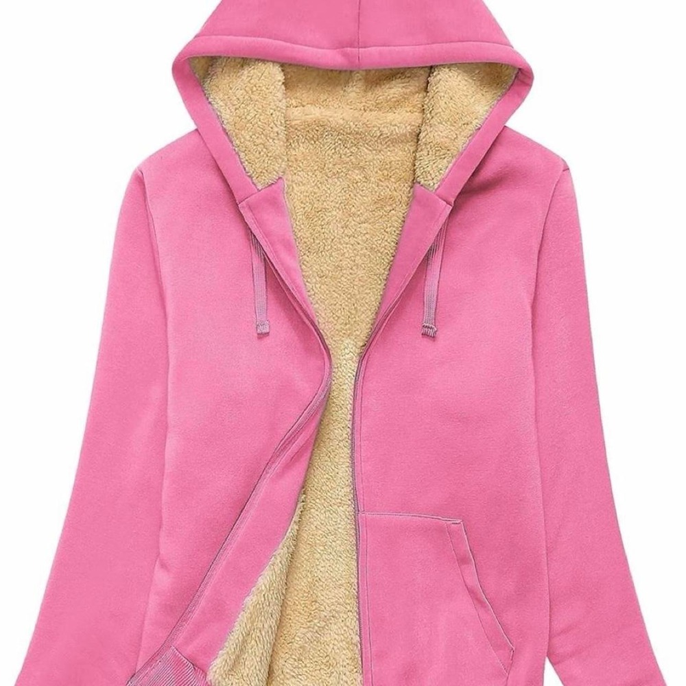 SWISSWELL Womens Pink Sherpa Lined Full Zip Hoodie Jacket Large